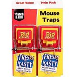 The Big Cheese Fresh Baited Muizenval - Twinpack, doodt muizen met veermechanisme, gebruiksklaar met kunststof gecoat hout voor eenvoudige reiniging, binnen en buiten