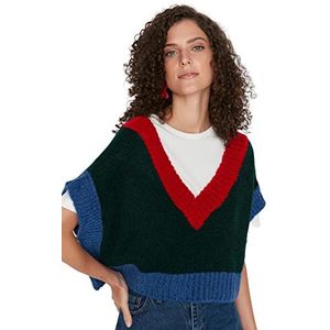 Trendyol Dames V-hals Colorblock Regular Sweater Vest, Groen, M, Groen, M