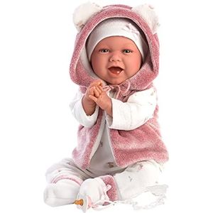 Llorens 1074070 L pop Mimi, met blauwe ogen en zacht lichaam, babypop incl. roze outfit, fopspeenketting en zachte deken met schattige oortjes, 42 cm