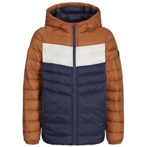 JACK&JONES JUNIOR Jjesprint Puffer Hood Jnr Gewatteerde jas voor kinderen, Navy Blazer/Detail: Mokka Bisque/Moonbeam Blocking, 140