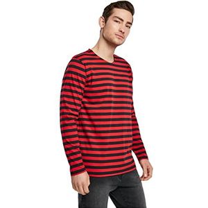 Urban Classics Heren T-shirt Regular Stripe LS, lange mouwen T-shirt met dwarsstrepen patroon voor mannen, verkrijgbaar in verschillende kleuren, maten S-5XL, Firered/Blk, XL