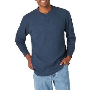Wrangler Authentics Men's Long Sleeve Waffle Henley, Dress Blue Heather, Large