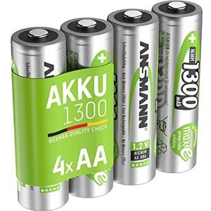 ANSMANN Accu AA Mignon 1300mAh 1,2V NiMH - oplaadbare batterijen AA batterijen maxE (lage zelfontlading & voorgeladen) ideaal voor zonnelamp (4 stuks)