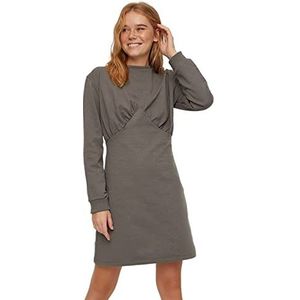TRENDYOL Dames Woman Mini Standard Crew Neck Knit Dress, grijs, L