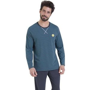 ATHENA - Pyjama - Blauw - Gestreepte Top en Effen Broek - Katoen