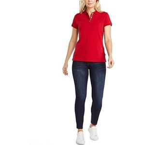 Nautica Poloshirt voor dames, 3-knoppen, korte mouwen, ademend, 100% katoen, poloshirt, zee rood, XL