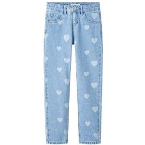 NAME IT Meisjesbroek, Lichtblauwe denim/print: harten, 164 cm