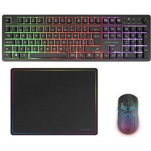 Mars Gaming MCPWX, Draadloze Gaming-Combo, DualPro Link 2.4GPRO-Technologie, Volledig FRGB-toetsenbord met Multimediabediening + RGB 3200DPI Muis + Antislip Muismat 360x260mm, Zwart, Portugees