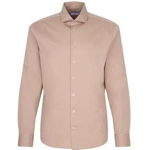 Seidensticker Casual herenoverhemd - regular fit - gemakkelijk te strijken - Kent kraag - lange mouwen - 100% katoen, bruin, 38