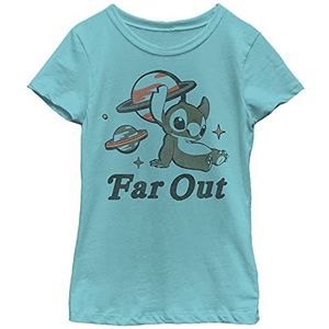 Disney Lilo & Stitch FAR Out Stitch Girl's Solid Crew Tee, Tahiti Blue, XS, Tahiti Blue, XS