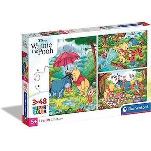 Clementoni 25232 Supercolor Winnie the Poeh - puzzel 3 x 48 stukjes vanaf 4 jaar, kleurrijke kinderpuzzel met bijzondere helderheid en kleurintensiteit, behendigheidsspel voor kinderen