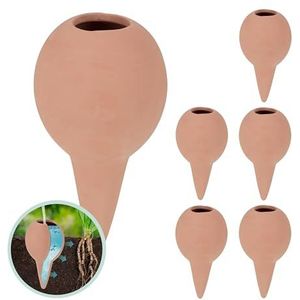 Relaxdays waterdruppelaar keramiek, set van 6, voor kamer- en balkonplanten, voor 100 ml, watergeefsysteem, terracotta