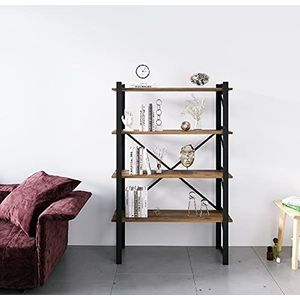 Homemania BSHELF-04 boekenkast, wandrek, kantoor, woonkamer, zwart van metaal, hout, 90 x 35 x 150 cm