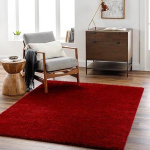 Surya Shaggy Tapijt - moderne tapijten voor woonkamer, eetkamer, zachte Shaggy tapijten voor slaapkamer - abstract pluizig tapijt, onderhoudsvriendelijke pluche stapel - groot tapijt 160x213cm, rood