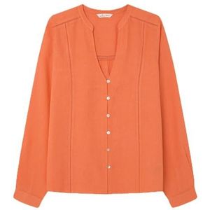 Springfield Linnen shirt met lange mouwen voor dames, met details aan de voorkant, businesshemd, oranje, 34, oranje, 34