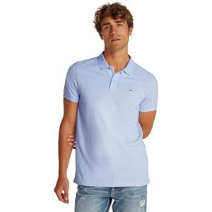 Tommy Jeans Heren TJM SLIM PLACKET POLO EXT S/S Polo, Blauw, 5XL, Blauw (Sweet Blue), 5XL grote maten