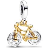 Pandora Moments Bicolor Fahrrad mit Drehenden Rädern Charm-Anhänger aus Sterling Silber mit vergoldeter Metalllegierung und Zorkonia, Kompatibel mit Pandora Moments Armbändern, 763354C01
