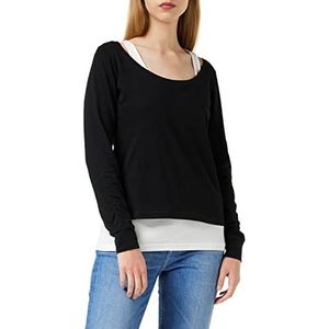 Urban Classics Dames shirt met lange mouwen Ladies Two-Coloured Longsleeve, meerkleurig (Black/White 826), XS