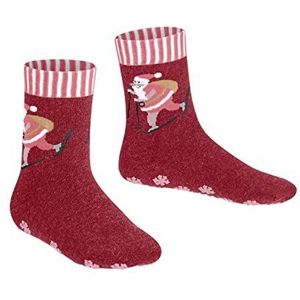 FALKE Uniseks kinderskiing Santa duurzaam katoen halflang met patroon met anti-slip noppen 1 paar pantoffelsokken, rood (Baccara 8220), 23-26