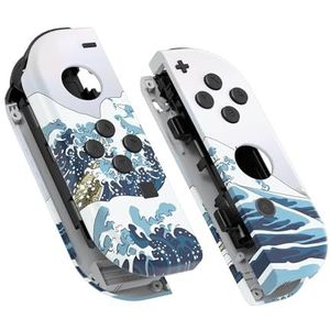 eXtremeRate Cover Grip Behuizing Joycon Controller met Knoppen Kit, DIY Vervangende Shell Case voor Nintendo Switch&Switch OLED Joycon(Geen Joycon)-De Grote Golf