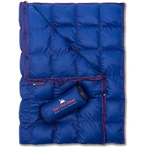 Get Out Gear Donzen campingdeken, lichtgewicht, warm en opvouwbaar, ideaal voor backpacken, reizen, festivals, strand of hangmat, 302 cm3/kg vulkracht, waterbestendig rugzak-dekbed (blauw en rood)