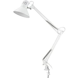 Airam Venla White Desk Lamp E27 Base, Max 40W - Versatile Lamp with Jointed Shaft & Turning Shade - Mounts to The Edge of The Table Top - Ideal Work Light