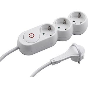 Meister Stekkerdoos 3-voudig - extra platte stekker - 1,4 m kabel - wit - IP20 binnen - verlichte schakelaar/meervoudige contactdoos/stekkerdoos met platte stekker / 7430130