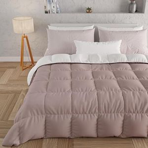 PETTI Artigiani Italiani - Winterdekbed voor tweepersoonsbed, effen, tweezijdig, oudroze en wit, 100% Made in Italy