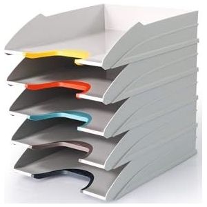 Durable brievenbak A4 (Varicolor Mix) archiefsysteem met 5 vakken, wit met gekleurde greepzones, 770427