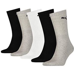 PUMA Unisex Crew Sock (set van 5), wit/grijs/zwart, 39-42 EU