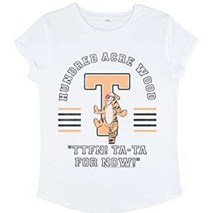 Disney Classics Women's Winnie The Pooh-Tigger Collegiate Organic Rolled Sleeve T-shirt, wit, L, wit, L