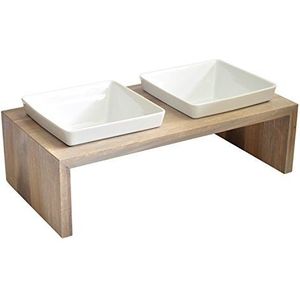 Wolters cat & dog, Replus Meshidai voederstation voor honden met twee schalen van leihout en keramiek