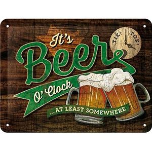Nostalgic-Art, Metalen Retro Bord, Beer O' Clock Glasses – Geschenkidee voor bierliefhebbers, van metaal, Vintage ontwerp voor decoratie, 15 x 20 cm