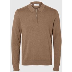SELETED HOMME SLHBERG LS Half Zip Polo NOOS, Teak/Detail: melange, L