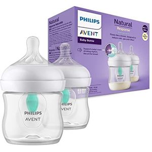 Philips Avent Natural Response-babyfles - 2 Babymelkflessen van 125 ml met AirFree-opening, BPA-vrij, voor pasgeboren baby's van 0 maanden en ouder (model SCY670/02)