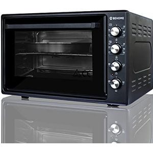 Elektrische oven 70 l met draaispit, zelfreinigend, geëmailleerd, temperatuur tot 320 graden, dubbel glas met licht en timer, 1 draaispit, 2 bakplaten en 1 grill (zwart)