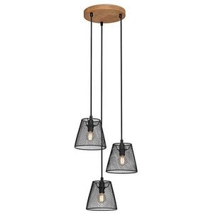 Briloner Leuchten - Hanglamp, hanglamp 3-vlammig, retro, vintage, draadgaas, 3x E14, max. 40 Watt, metaal hout, zwart, 210x1255mm (DxH), 4074-035