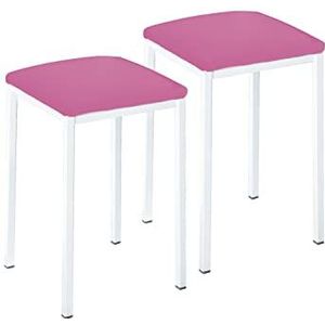 ASTIMESA TACUBL Twee keukenkrukken, vierkant, kunstleer, roze, frame van aluminium, zithoogte: 45 cm