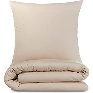 Alreya 3-delig renforcé beddengoed 200 x 220 cm met 2 kussenslopen 80 x 80 cm - 100% katoen met YKK-ritssluiting, superzachte dekbedovertrek, Oeko-Tex®-standaard gecertificeerd, Beige