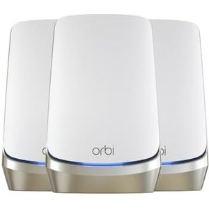 NETGEAR Orbi Quad-band WiFi 6E Mesh-systeem (RBKE963) - Router met 2 satellietextenders | Dekking tot 600 m2, 200 apparaten | AX11000 (tot 10,8 Gbps)