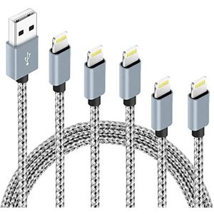 IDISON iPhone USB Lightning-kabel (1 m, 1 m, 2 m, 2 m, 3 m), iPhone Oplaadkabel Kabel 5 Set voor iPhone 13 12 11 Pro XS Max XR X 8 Plus 7 Plus 6 Plus 5s SE (Blauw en Wit)