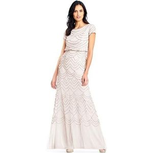 Adrianna Papell Women's Short Sleeve Blouson Beaded Gown, Blush/Gold, 8