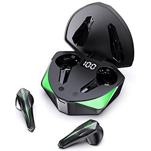 Hsility Draadloze oordopjes, bluetooth-hoofdtelefoon 5.3, gaming-hoofdtelefoon met microfoon, in-ear headset met spel-/muziekmodus voor Android iOS-audio, zwart, 5,4 x 1,4 x 1,2 cm