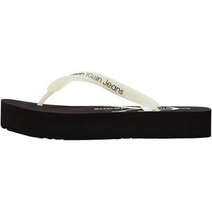 Calvin Klein Jeans Dames strand sandaal platte teenslippers, zwart/helder wit, 3.5 UK, Zwart Helder Wit, 36.5 EU
