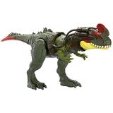 Mattel Jurassic World Dominion Gigantische Tracker Sinotyrannus Grote dinosaurusfiguur, met aanvalsbeweging en trackingapparatuur, speelgoed, cadeau met fysiek en digitaal spel HLP25