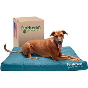 Furhaven XL orthopedisch hondenbed waterbestendig binnen/buiten logo-print Oxford polykanvas matras met afneembare wasbare hoes - diepe lagune, jumbo (X-Large
