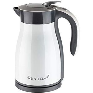 Vektra VEK-1701W vacuüm-geïsoleerde waterkoker, 1,7 l, roestvrij staal, dubbelwandig, EU-stekker, thermoskan 2-in-1 warmhoudfunctie, BPA-vrij, draadloze veiligheidsvergrendeling, wit