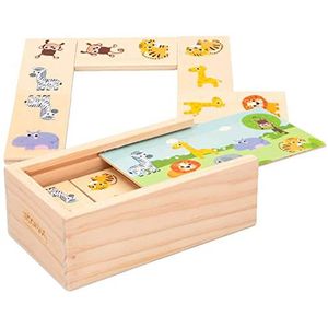 WOOMAX 46461 Domino voor kinderen, dieren van de jungle, educatief speelgoed voor kinderen, bevat 30 delen, gemaakt van natuurlijk en duurzaam hout, bordspellen