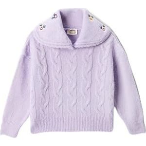 Koton Girls's Geborduurde Cable-Knit Soft Touch Wide Peter Pan Neck Sweater, Paars (370), 6-7 Jaar