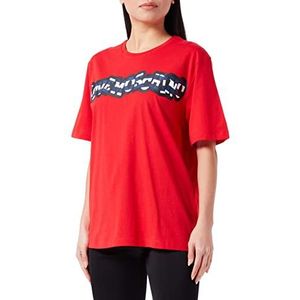 Love Moschino Dames Oversize Fit Short-Sleeved with Stripes Logo Water Print T-Shirt, RED, 42